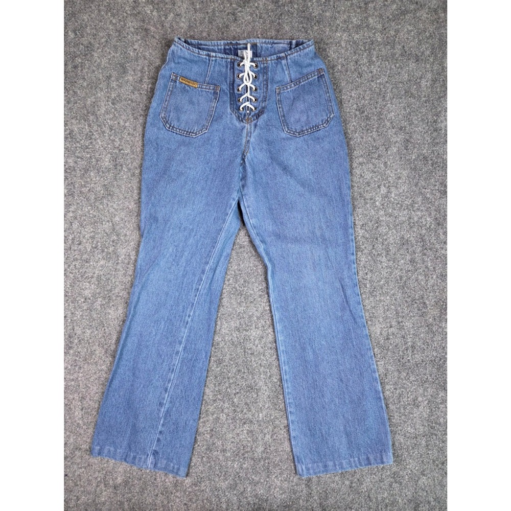 Vintage 90s Y2K Hot & The Gang Lace Up Flare Jeans Juniors 7 Made USA High Rise